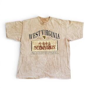 Vintage 80s 90s Tan West Virgiinia Mountaineers Morgantown Football Shirt